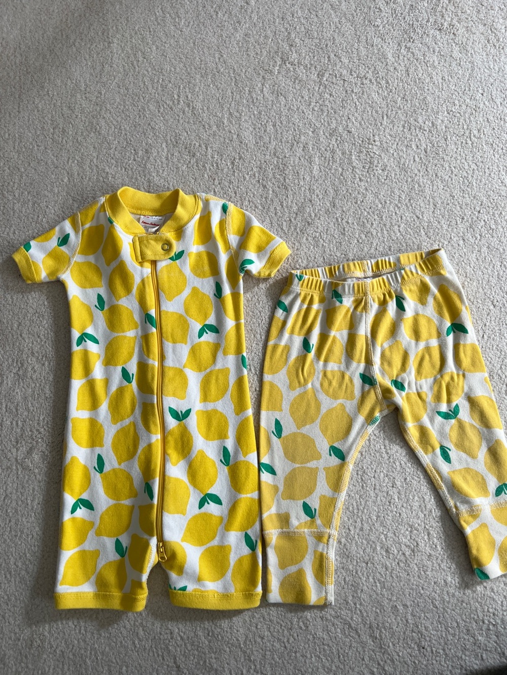 Hanna Andersson Yellow Lemon Print Pajama Set with Green Leaf Accents